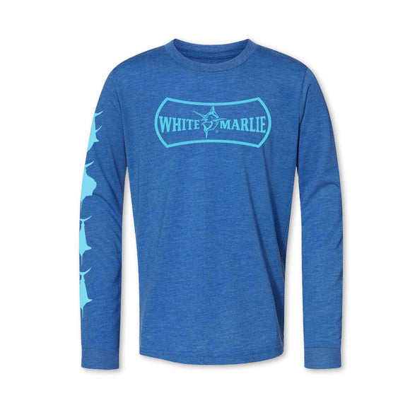 Youth Pool Blue Long Sleeve White Marlie T-Shirt