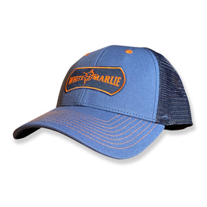 Youth Navy and Orange White Marlie Trucker Hat