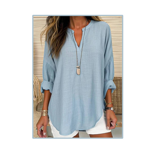 Light Blue Linen Tunic Blouse